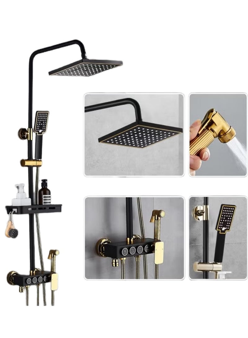 XiuWoo Shower System Set, 4-Function Piano Key Wall-Mounted Shower Set, with Shower Head, 3-Level Hand Shower, Bath Mixers and Bidet Sprayers - Image 1