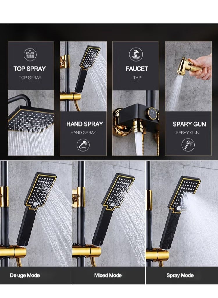 XiuWoo Shower System Set, 4-Function Piano Key Wall-Mounted Shower Set, with Shower Head, 3-Level Hand Shower, Bath Mixers and Bidet Sprayers - Image 4