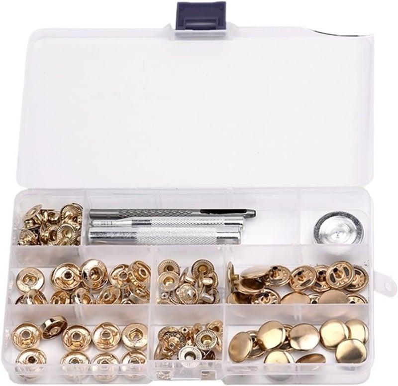 Leather Rivets Metal Snaps Fasteners Buttons Press Studs Golden Color With Tools Kits - Image 1
