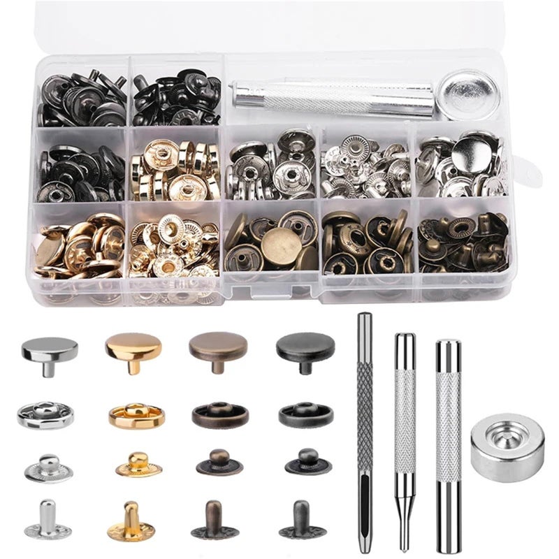 Leather Rivets Metal Snaps Fasteners Buttons Press Studs Golden Color With Tools Kits - Image 3