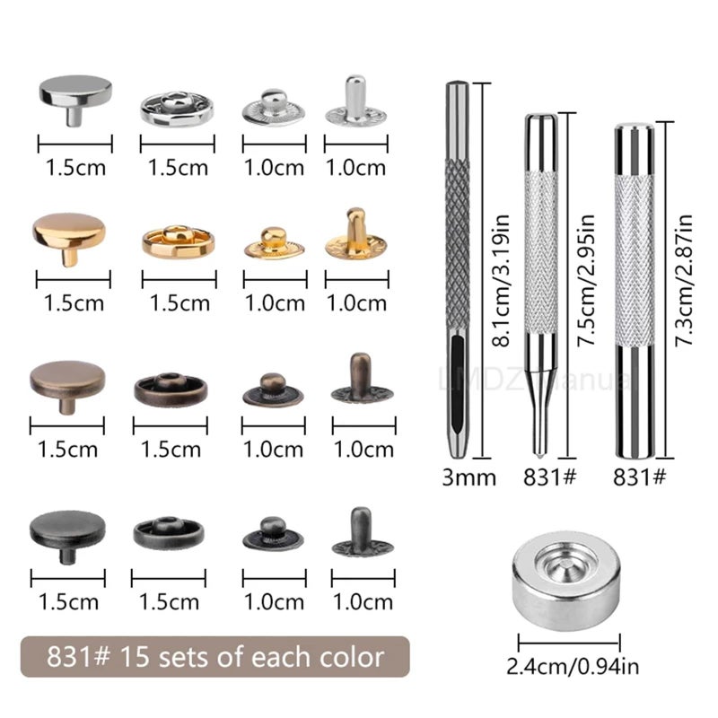 Leather Rivets Metal Snaps Fasteners Buttons Press Studs Golden Color With Tools Kits - Image 4