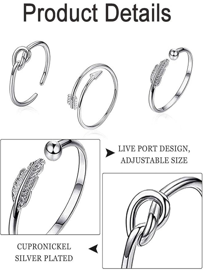 CartHome مجموعة خواتم أصابع القدم النسائية من كارت هوم، 12 قطعة، قابلة للتعديل، مفتوحة، بتصميم هندسي زهري بسيط، خاتم فضي لأصابع القدم، خاتم للساق مناسب لمفاصل الأصابع - Image 3