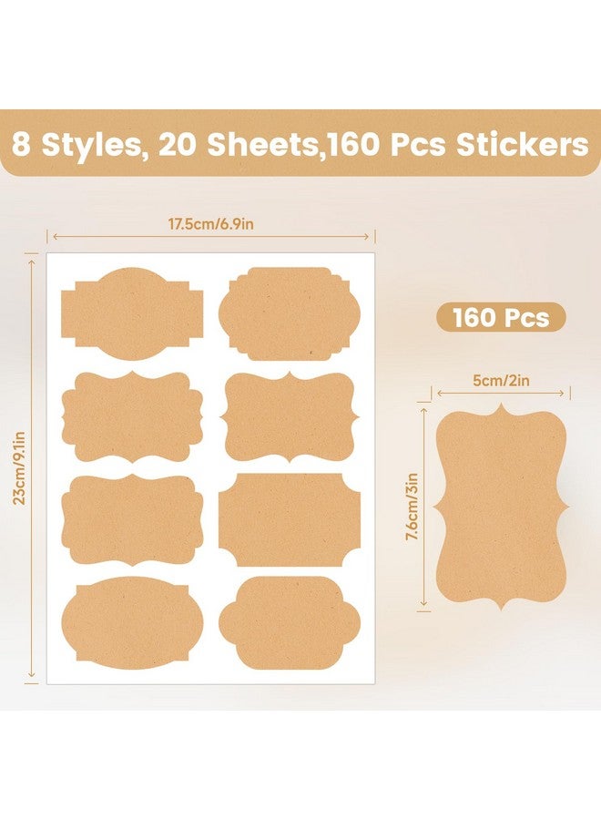 KINGLAKE Fancy Shape Kraft Label Stickers Self-Adhesive Gift Tag Stickers 2X3 Inch Kraft Bottle Labels 160Pcs Canning Stickers Labels For Essential Oil,Jars,Crafts,Gift Tags,Homemade Items,Storage Box - Image 3
