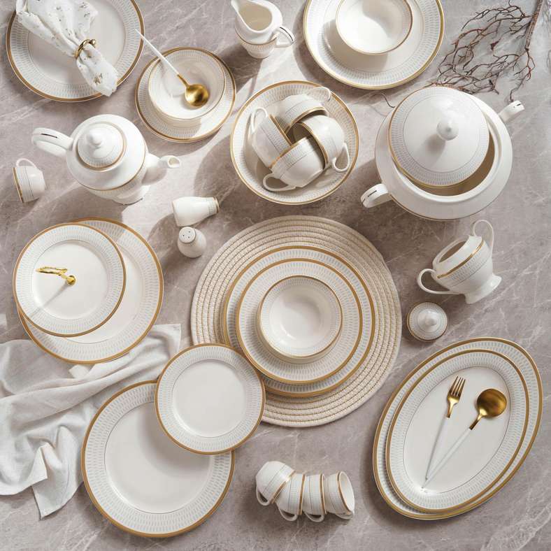 Pan Home طقم عشاء فيتوري 61 قطعة - أبيض وذهبي