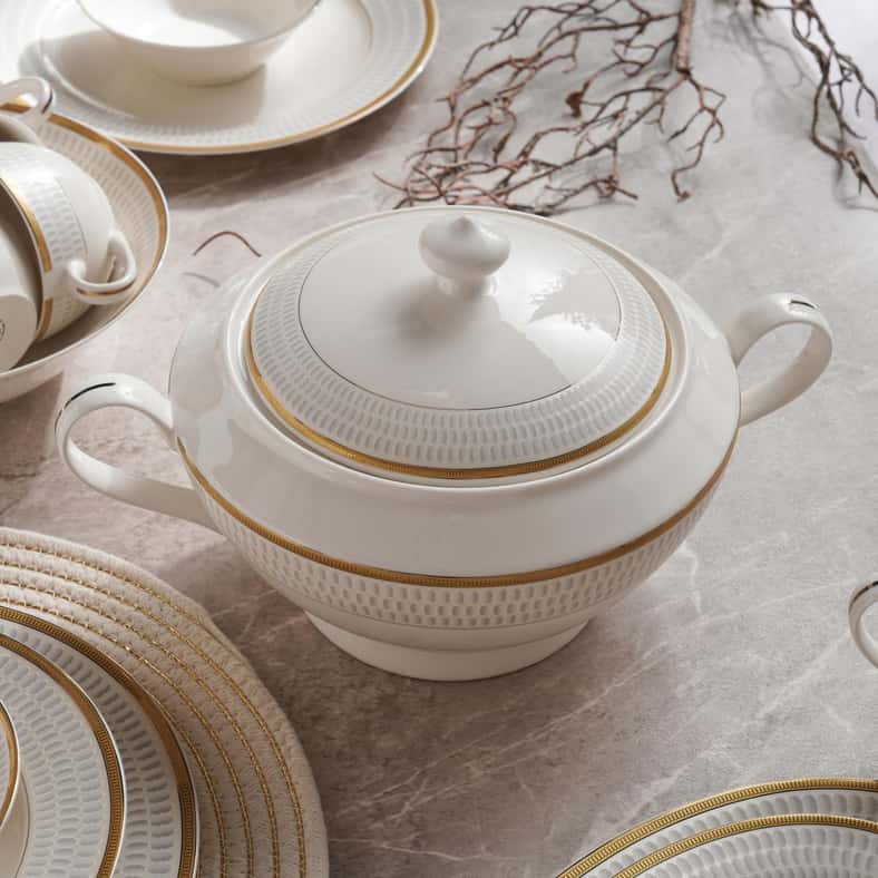 Pan Home طقم عشاء فيتوري 61 قطعة - أبيض وذهبي - Image 3