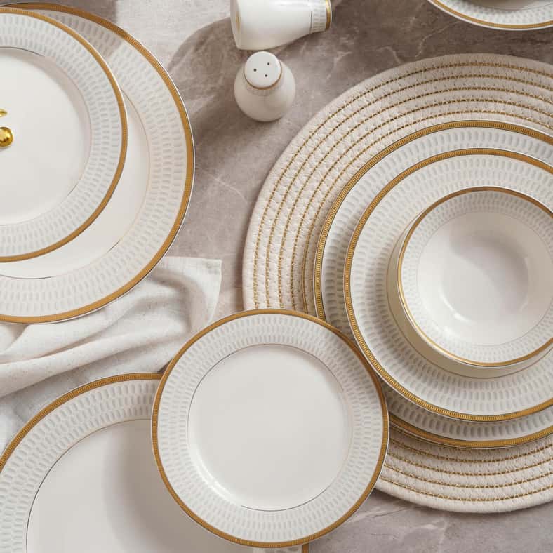 Pan Home طقم عشاء فيتوري 61 قطعة - أبيض وذهبي - Image 2