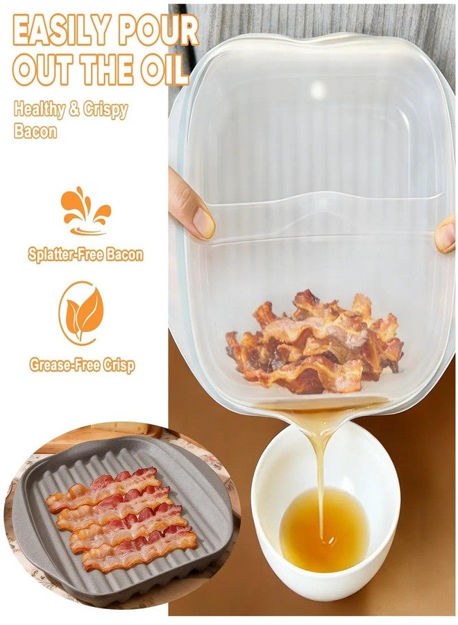 brougetme 2-Pack Microwave Bacon Tray with Lid - Crispy Bacon Cooker with Oil Draining Rack, Splatter-Proof & Dishwasher Safe, Makes Healthy Bacon in Minutes - Also for Sausages, Hot Dogs, Tacos - Image 3