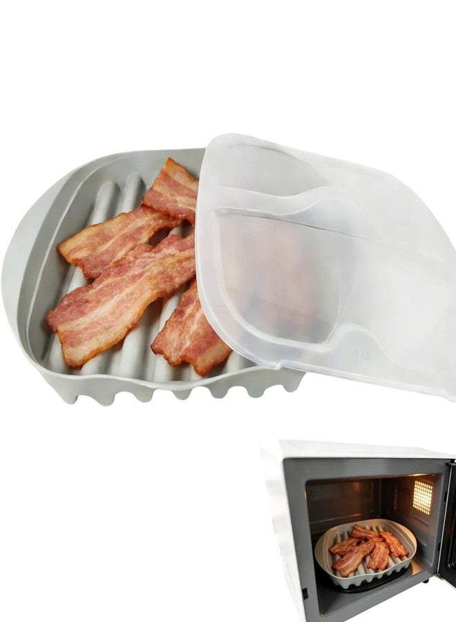 brougetme 2-Pack Microwave Bacon Tray with Lid - Crispy Bacon Cooker with Oil Draining Rack, Splatter-Proof & Dishwasher Safe, Makes Healthy Bacon in Minutes - Also for Sausages, Hot Dogs, Tacos - Image 1