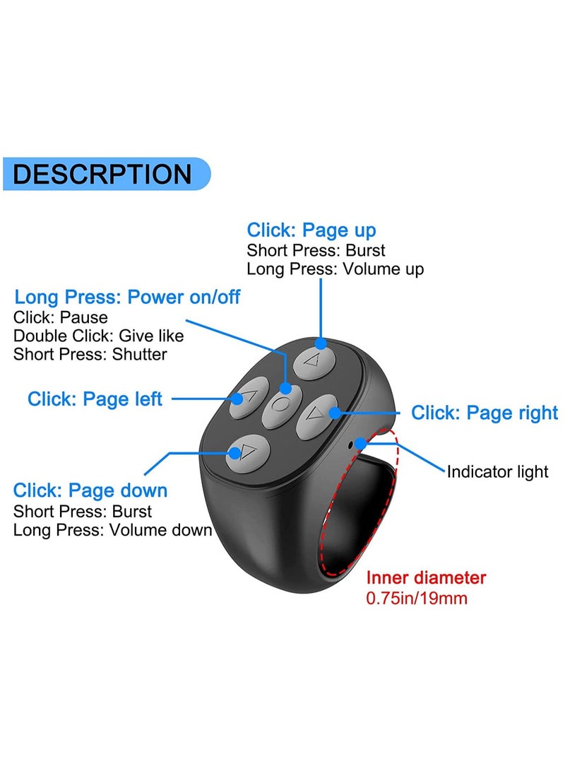 KASTWAVE Remote Control Scrolling Ring for Tiktok Page Turner, Wireless Camera Shutter Selfie Button for iPhone Android iPad Cell Phone Remote Clicker Kindle App, Simulate Mouse Operation - Black  - Image 2