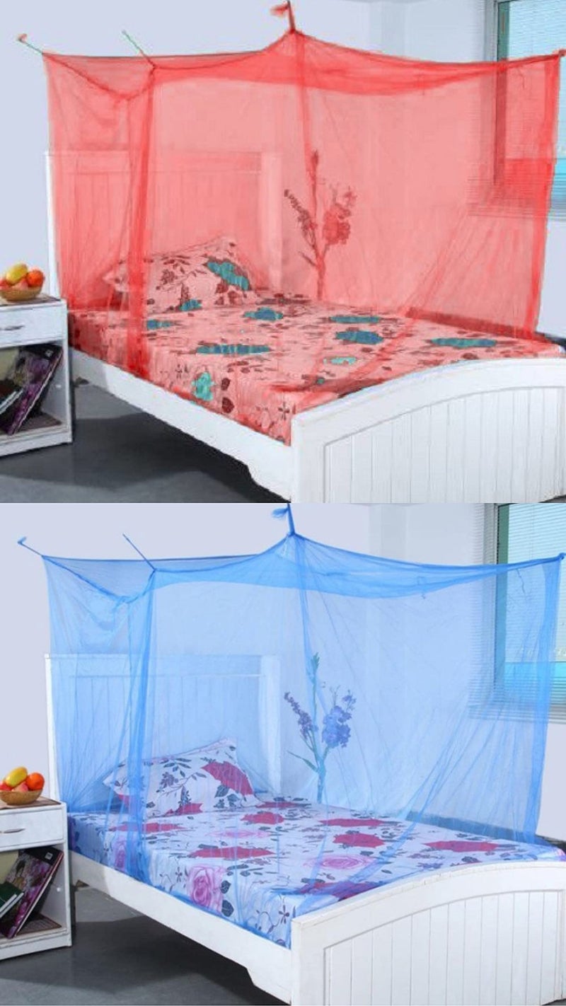 Neekshaa Combo Pack Mosquito Net for Single Bed Nylon Mosquito Net for Baby | Bedroom | Family_Size-6x3 FT_Color-Red,Blue - Image 1