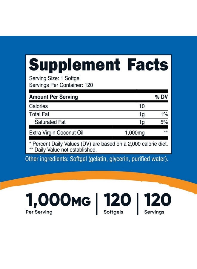 Nutricost Coconut Oil Softgels (1000mg) 120 Softgels - Extra Virgin Coconut Oil - Gluten Free and Non-GMO - Image 2