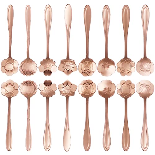 ESRISE 16 Pcs Teaspoon Tea Spoons, ESRISE Stainless Steel Cute Coffee Spoon for Tea Party Decorations (Rose Gold) - Image 1