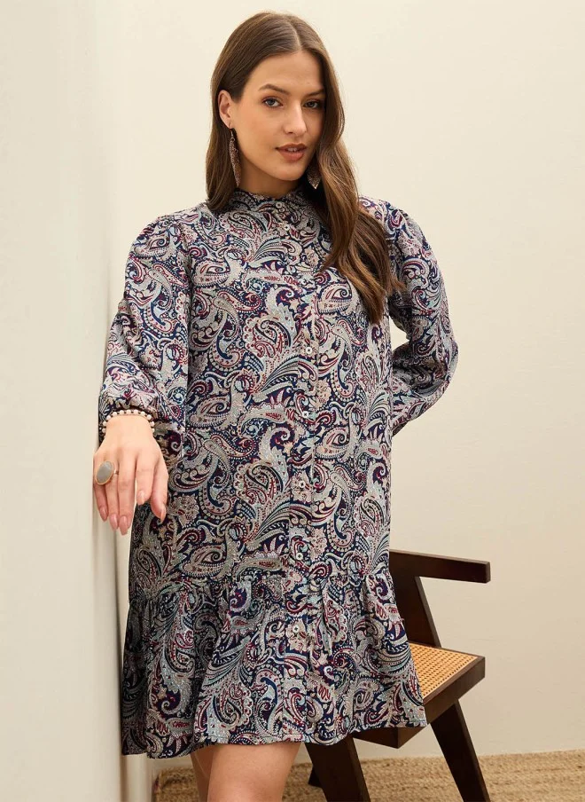 SASSAFRAS Paisley Print Georgette Shirt Dress for Women