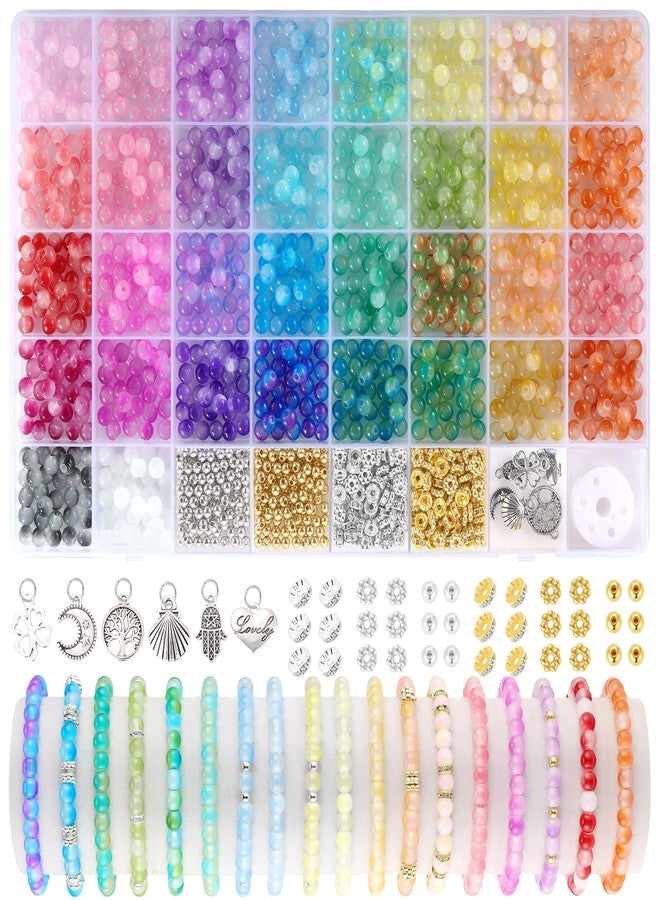Funtopia 1400 pieces glass beads, 6 mm, 34 colours beads for bracelets, beads set for bracelet crafts - Image 1