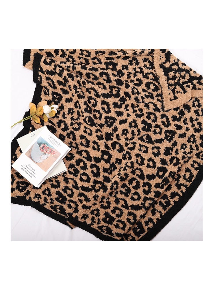 أفهوغو بطانية محبوكة ناعمة بنقشة الفهد، بطانية مريحة وفاخرة للأريكة وغرفة النوم (100 × 80 سم) - Image 4