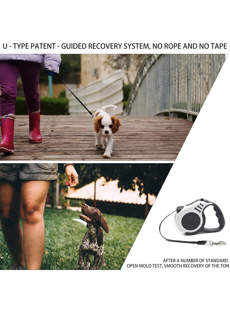 Retractable Dog Lead Extendable with Non Slip Handle and Adjustable Dog Lead 5 m Nylon Band One Hand Brake Pause Lock White - Image 4