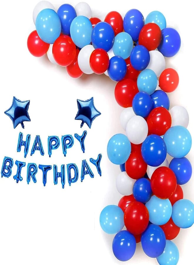 Secret Happy Birthday Banner Balloon Bunting Blue 16 inch Letters Foil & 2 Pack Large 18 Inch Blue Stars BallloonsRed White Blue Light Blue Balloon Kit 100 Balloons Arch Set with 16ft Balloon Stripe Tape Kit