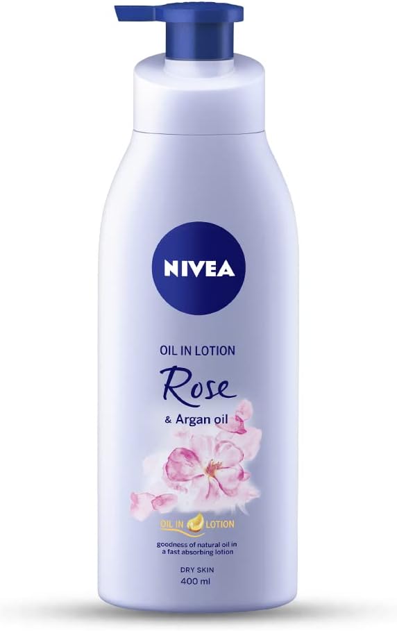 Nivea Rose and Argan Oil Body Lotion 400 ml 135 oz goodness of natural oil in a fast absorbing lotion Dry Skin India