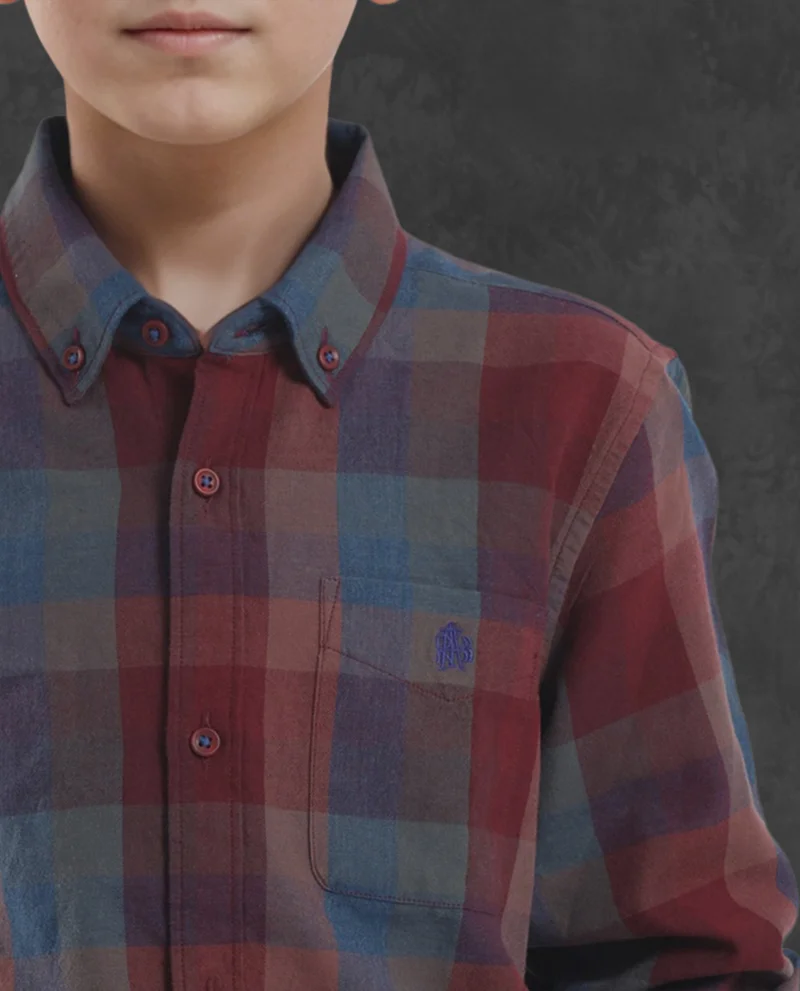 Rare Ones Rare Ones Kids Cal Red Cotton Full Sleeves Button Down Collar Regular Fit Checked Shirt