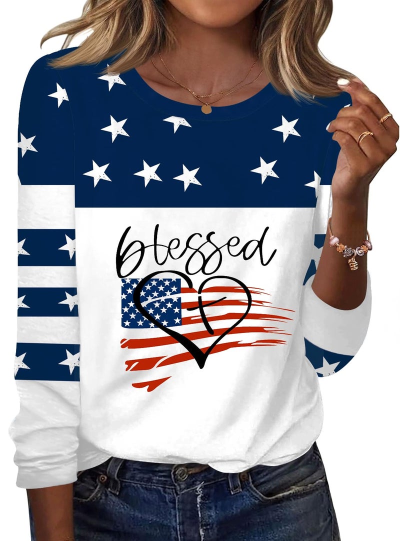 TCOT Crew Neck Tops for Women American Flag Long Sleeve Dressy Casual Blouses Shirts Fashion Clothes 2026 L - Image 1