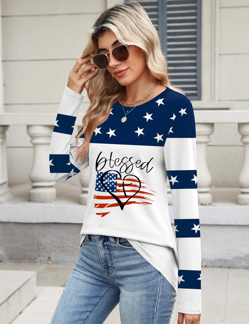 TCOT Crew Neck Tops for Women American Flag Long Sleeve Dressy Casual Blouses Shirts Fashion Clothes 2026 L - Image 5