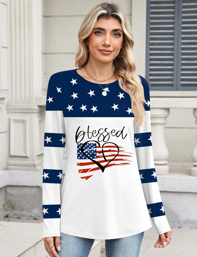 TCOT Crew Neck Tops for Women American Flag Long Sleeve Dressy Casual Blouses Shirts Fashion Clothes 2026 L - Image 4