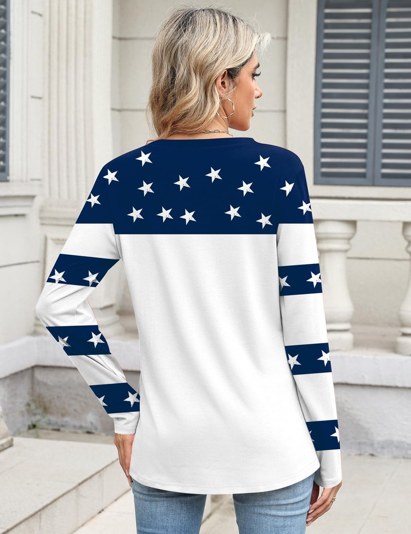 TCOT Crew Neck Tops for Women American Flag Long Sleeve Dressy Casual Blouses Shirts Fashion Clothes 2026 L - Image 3