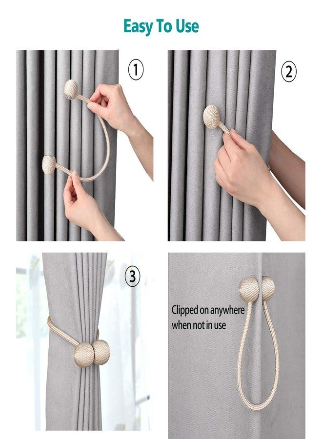 Emoly Magnetic Curtain Tiebacks,The Most Convenient Drape Tie Backs,Decorative Rope Holdback Holder for Small, Thin or Sheer Window Drapries,2 Pack-Golden - Image 2