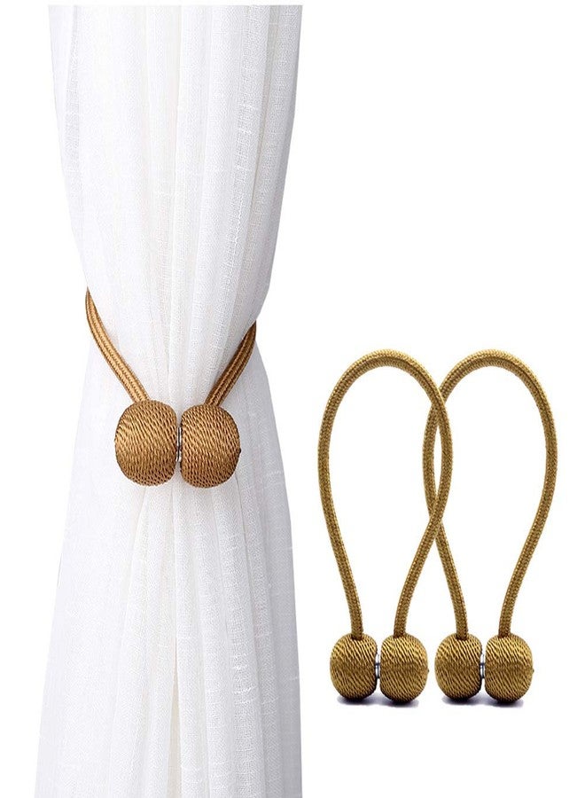 Emoly Magnetic Curtain Tiebacks,The Most Convenient Drape Tie Backs,Decorative Rope Holdback Holder for Small, Thin or Sheer Window Drapries,2 Pack-Golden - Image 1