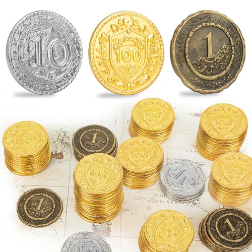 Byhoo 50 PCS Metal DND Coins 12 Gold Silver Copper Tokens with Face Value for Board Game and Tabletop RPG Fantasy Metal Coins for PathfinderPirate Game Party Cosplay - Image 1