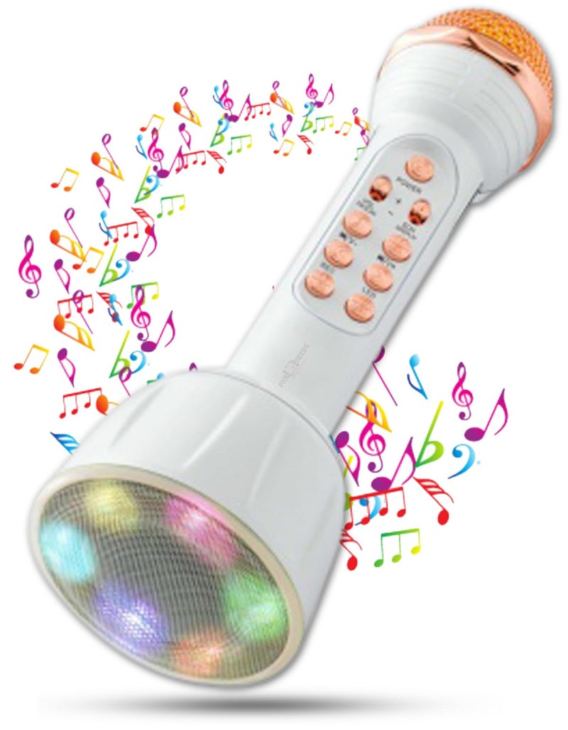 Pick Ur Needs Karaoke Mic with Led Light Wireless Bluetooth Microphone Connection Player Speaker 2-in1 with Recording + USB+FM (White) - Image 3