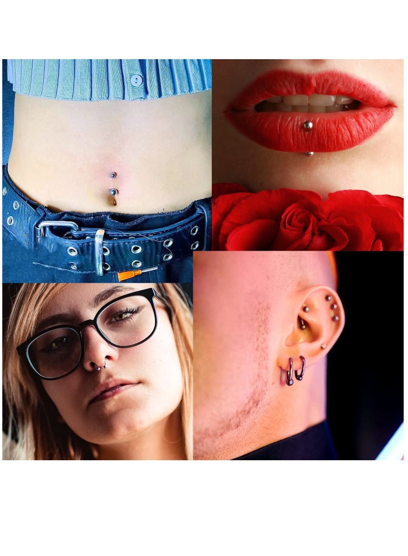 XiuWoo Piercing Kit 14G, 100Pcs 16G Nose Septum Rings Jewelry for Ear Lip Belly Button Tongue Tragus Cartilage Body Tools with Needle Silver - Image 2