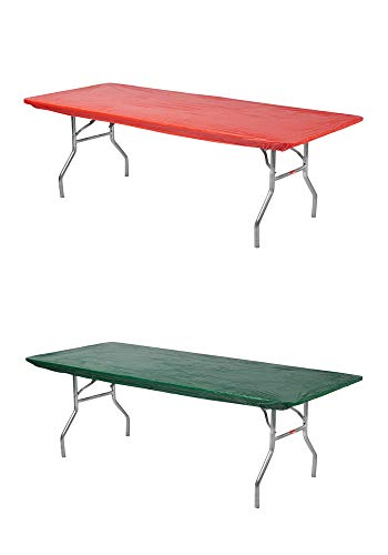Kwik-Covers Rectangular Fitted Plastic Table Covers, 6' x 30" (6 Feet), Red, Green - Image 2