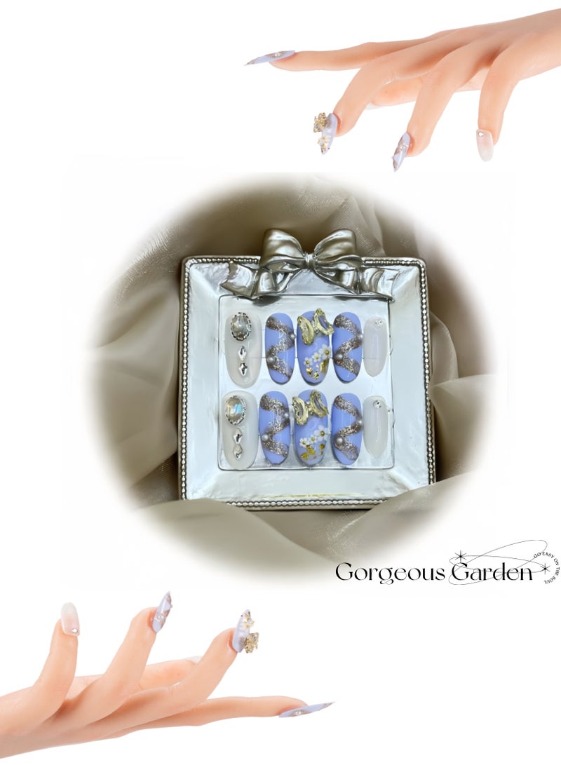 Nails Kit ,False Nails Set,Press on Nails for Gifts,Fake Nails for Women,Protect Skin Nails Set,Nail Gifts Set for Women (Gorgeous Garden) - Image 1