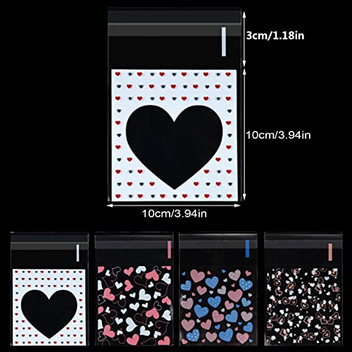 Bskifnn 400PCS Valentine Cellophane Bags Love Heart Printed Self Adhesive Cookie Treat Bags Gift Bags for Valentine's Day Party Supplies 4 Styles Valentine's Day Mother's Day - Image 2