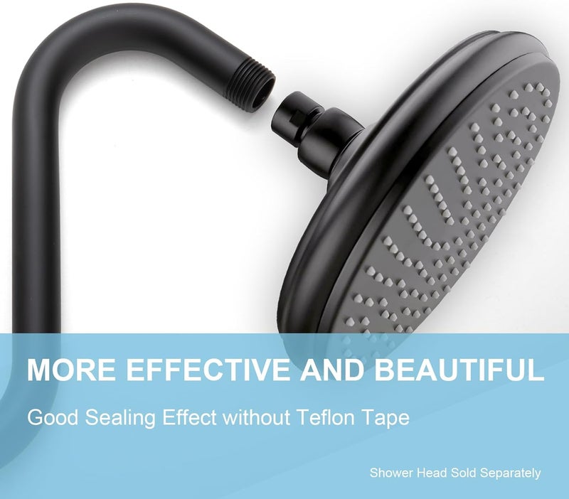Offo Shower Head Extension Arm 8 in, Matte Black S Shaped Shower Arm with Flange High Rise Goose Neck Shower Extension - Image 2