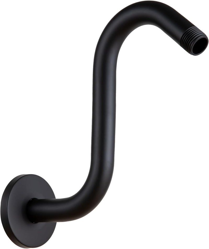 Offo Shower Head Extension Arm 8 in, Matte Black S Shaped Shower Arm with Flange High Rise Goose Neck Shower Extension - Image 1