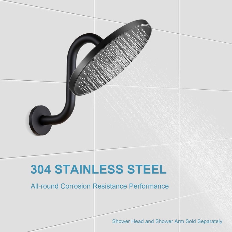 Offo Shower Head Extension Arm 8 in, Matte Black S Shaped Shower Arm with Flange High Rise Goose Neck Shower Extension - Image 3
