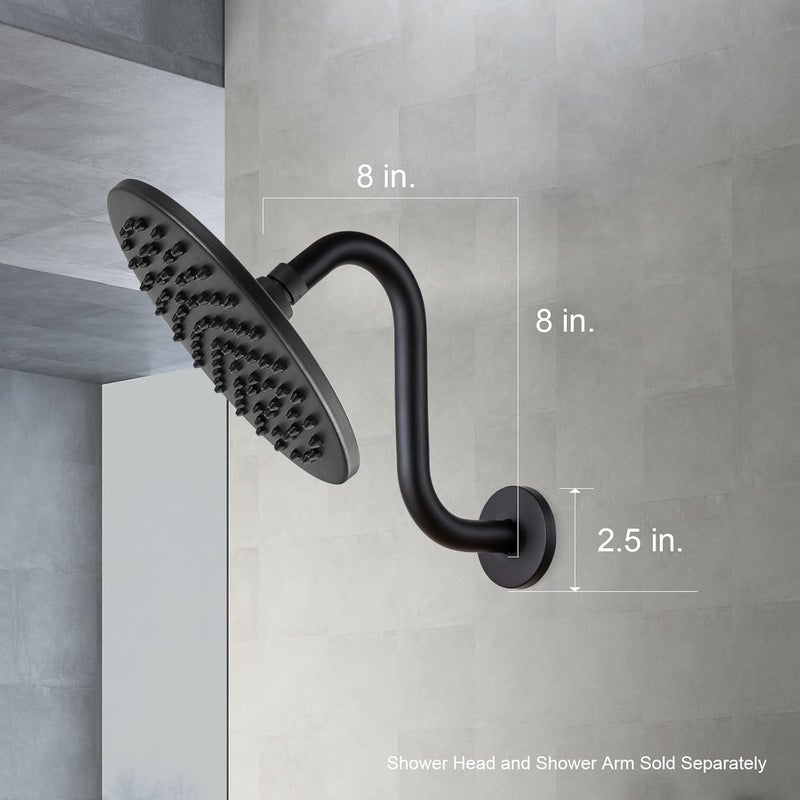Offo Shower Head Extension Arm 8 in, Matte Black S Shaped Shower Arm with Flange High Rise Goose Neck Shower Extension - Image 4