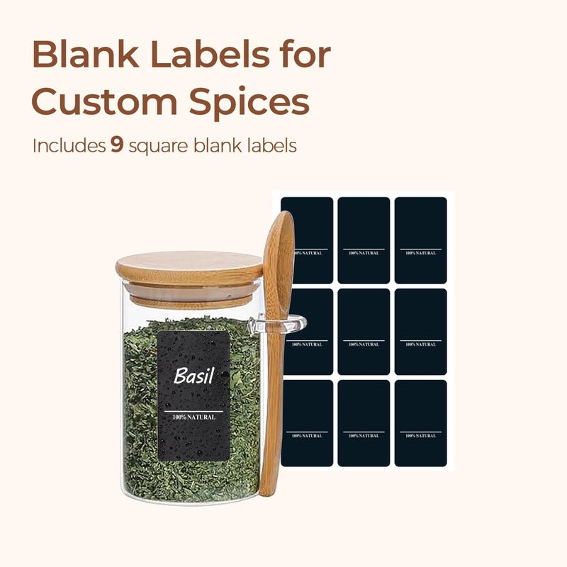 كومساف علب توابل مع ملعقة، 6 علب في العبوة، مجموعة مثالية لتخزين التوابل الصغيرة، علب زجاجية مزودة بأسماء مكتوبة عليها، مناسبة لتخزين الملح والفلفل ومسحوق الفلفل الحار والسكر والشاي. - Image 5