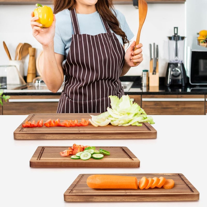 AOHRYME Acacia Wooden Cutting Boards Set for Kitchen Meat Chopping Board Fruits Large Charcuterie Board Wood Cutting Board Vegetables Butcher Block Bread Serving Cheese Board Carving Board (38x26x1.5CM) - Image 4