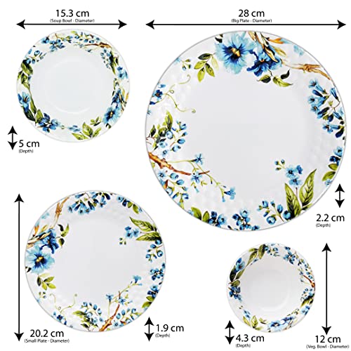 Konvio Floral Design Melamine Unbreakable Dinner Set Collection Plates, Bowls and Spoons (34 Pieces, Blue Floral Design) - Image 4