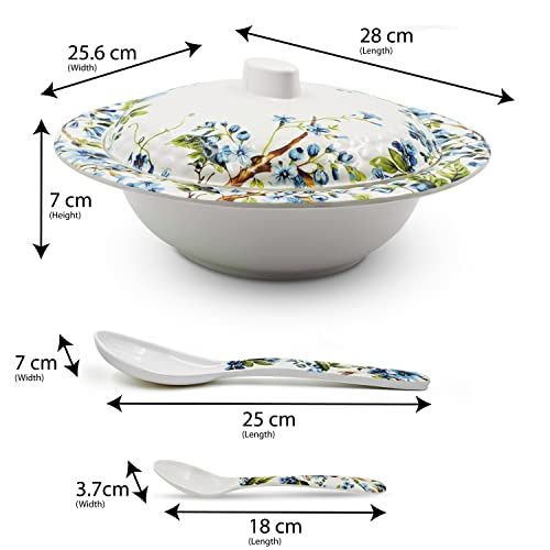Konvio Floral Design Melamine Unbreakable Dinner Set Collection Plates, Bowls and Spoons (34 Pieces, Blue Floral Design) - Image 3