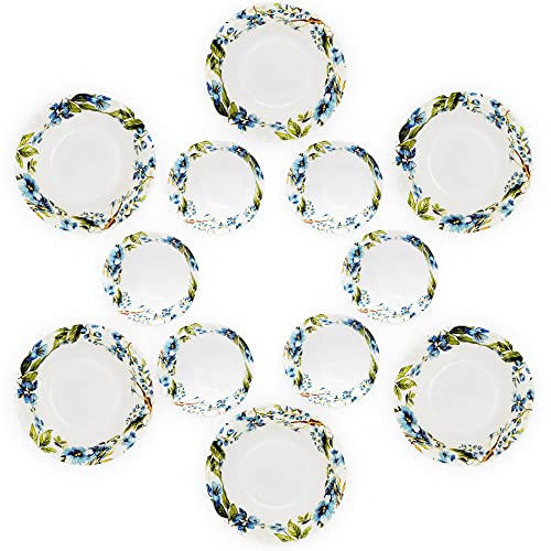 Konvio Floral Design Melamine Unbreakable Dinner Set Collection Plates, Bowls and Spoons (34 Pieces, Blue Floral Design) - Image 5