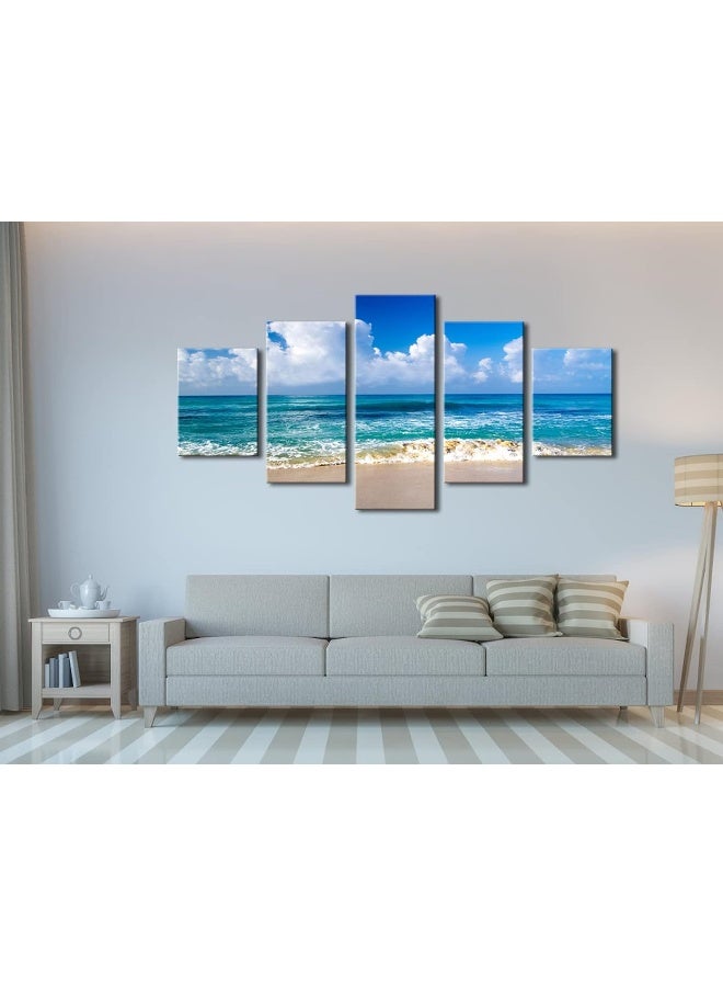Pyradecor Seaside Large Modern Seascape 5 panels Canvas Prints Landscape Pictures Paintings on Canvas Wall Art Ready to Hang for Living Room Bedroom Home Decorations L - Image 5