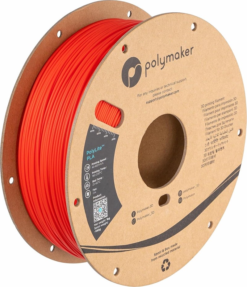 polymaker PLA Filament, Red 3D Printing PLA Filament 1.75mm 1kg - PolyLite 3D Printer PLA Filament, Dimensional Accuracy +/- 0.03mm, Compatible with Most 3D Printer, Red - Image 1