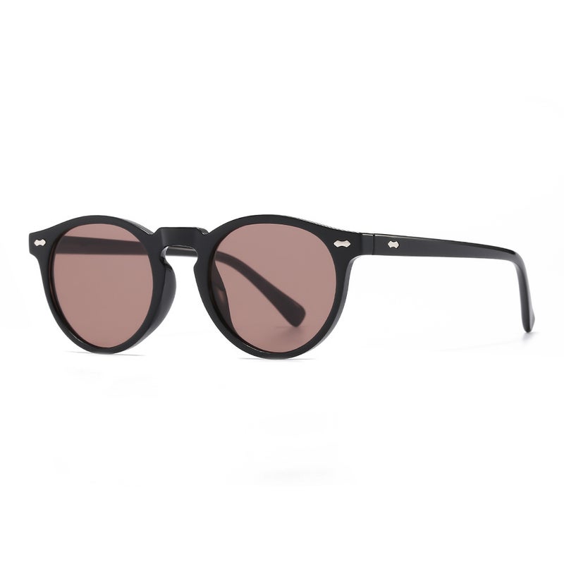 Generic European and American classic retro small round sunglasses fashion rice nail small frame sunglasses mens and womens fashion all-match sunglasses Black-framed tea