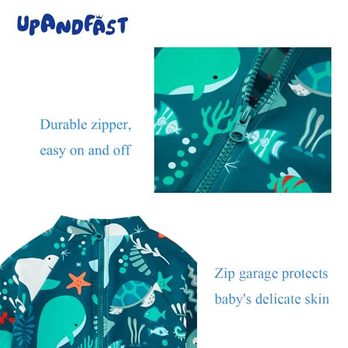 upandfast Toddler Boy Swimsuit UPF 50+ Sun Protection Baby Boys' Swimwear One Piece Bathing Suit with Sun Hat (Green Whale, 18-24 Months) - Image 5