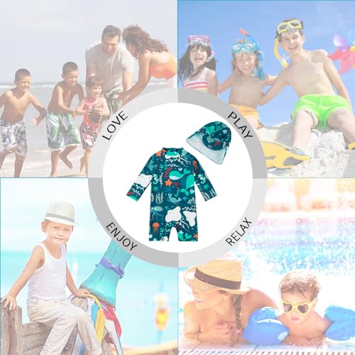 upandfast Toddler Boy Swimsuit UPF 50+ Sun Protection Baby Boys' Swimwear One Piece Bathing Suit with Sun Hat (Green Whale, 18-24 Months) - Image 2