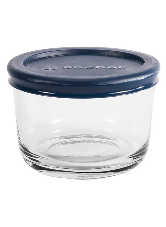 Anchor Hocking 2 Cup Glass Storage Containers with Lids, Set of 4 Glass Food Storage Containers with Navy SnugFit Lids - Image 1